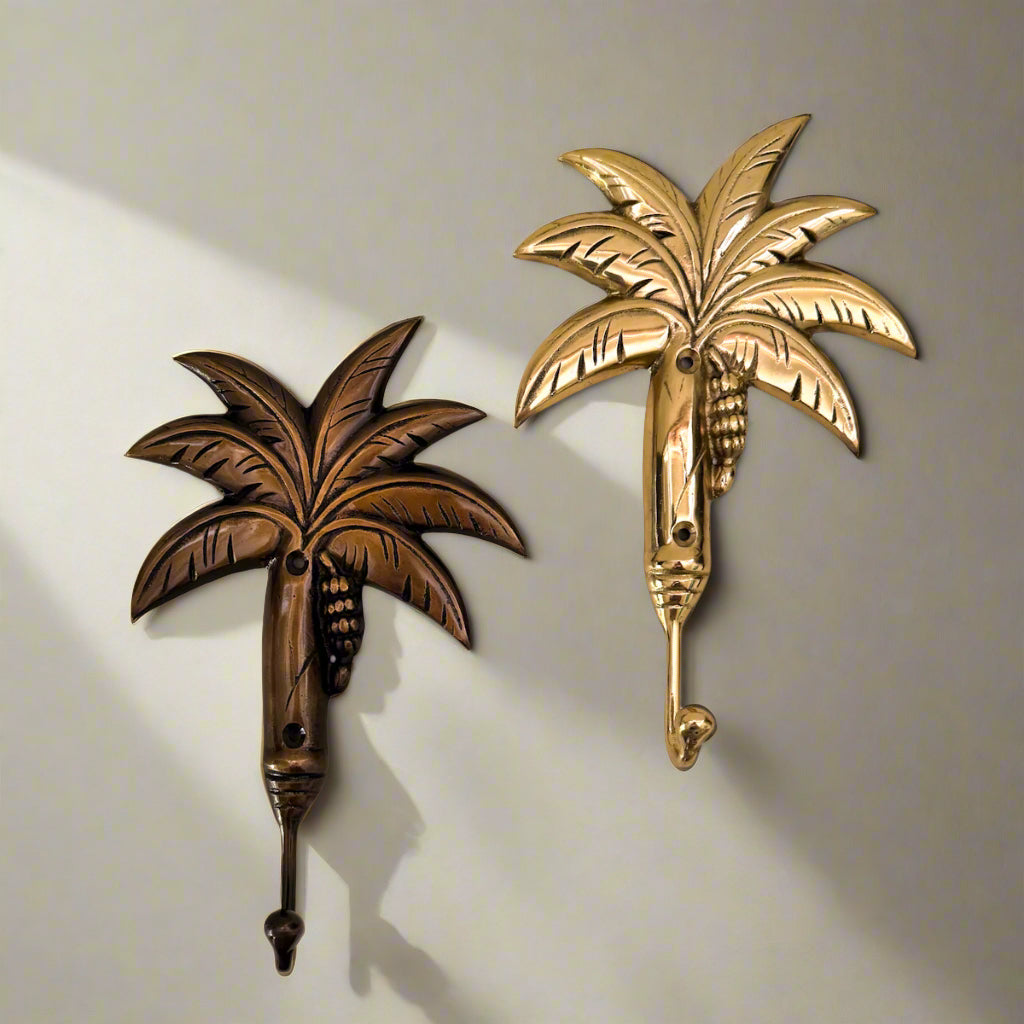 Banana Palm Tree Brass Hooks in Antique and Gold by Ocean Luxe