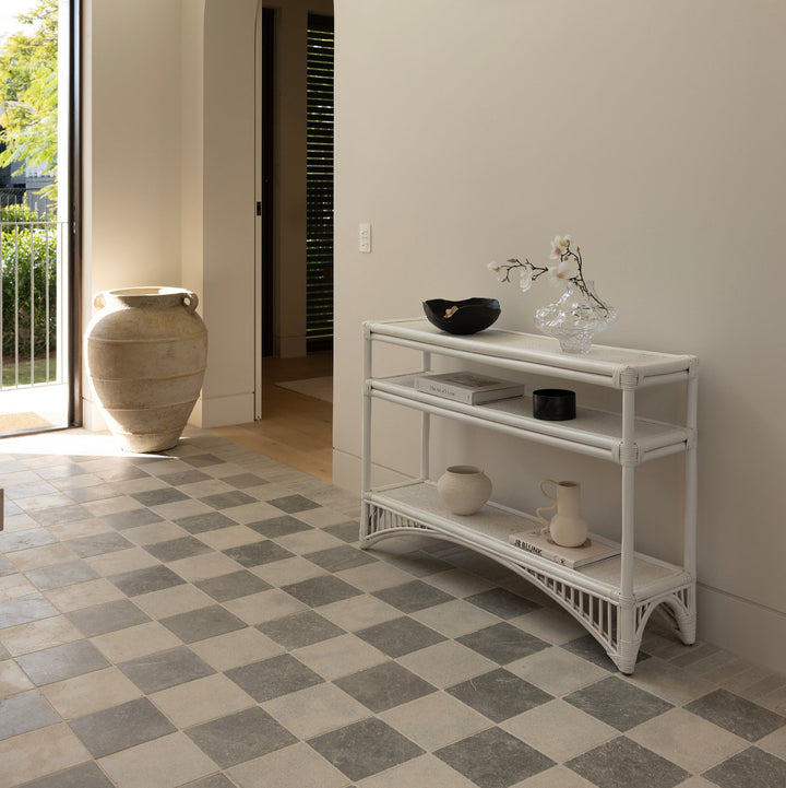 Carmens rattan console in white by Ocean Luxe