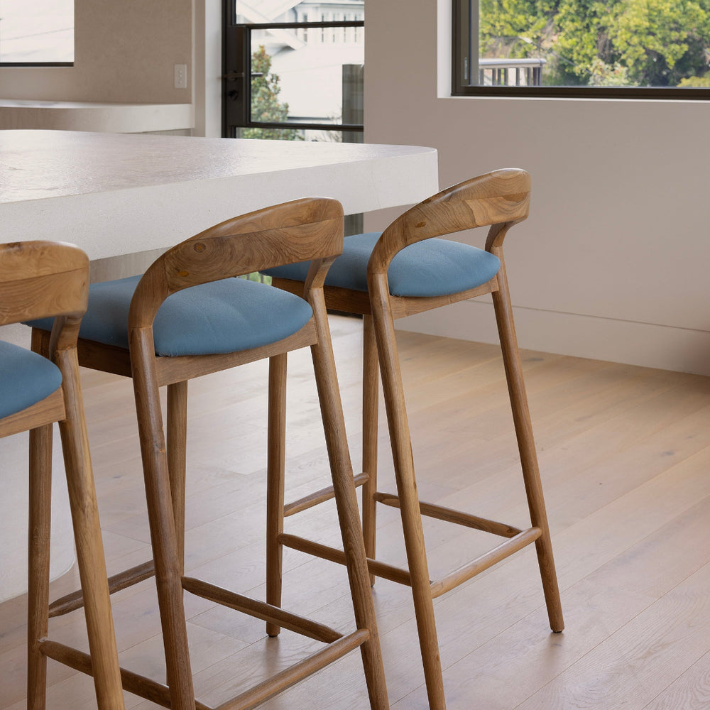 Dora bar stool in blue back view by Ocean Luxe