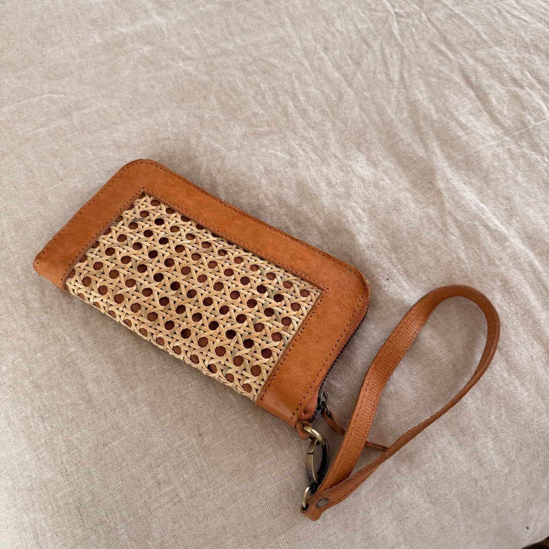Leather and Rattan Clutch - Ocean Luxe