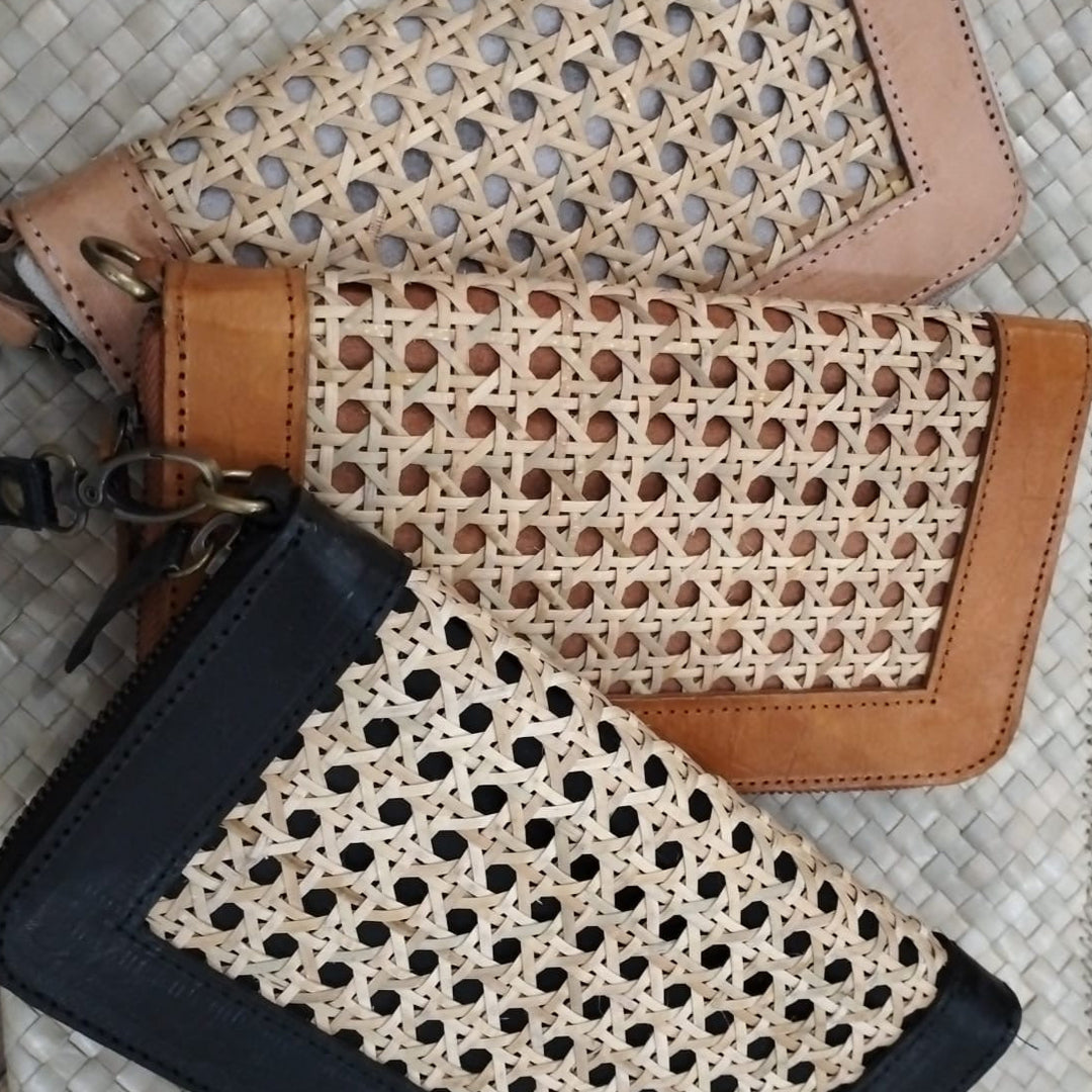Leather and Rattan Clutch by Ocean Luxe