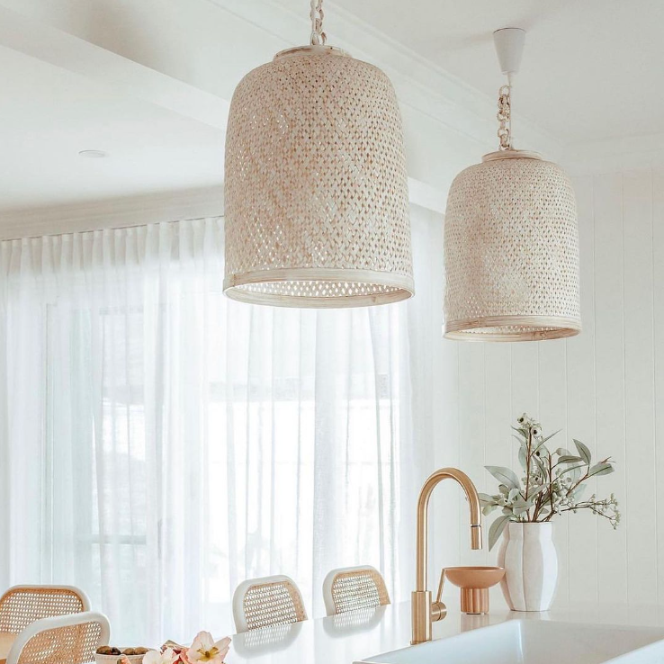 Melbourne pendant light hanging over kitchen island_Ocean Luxe