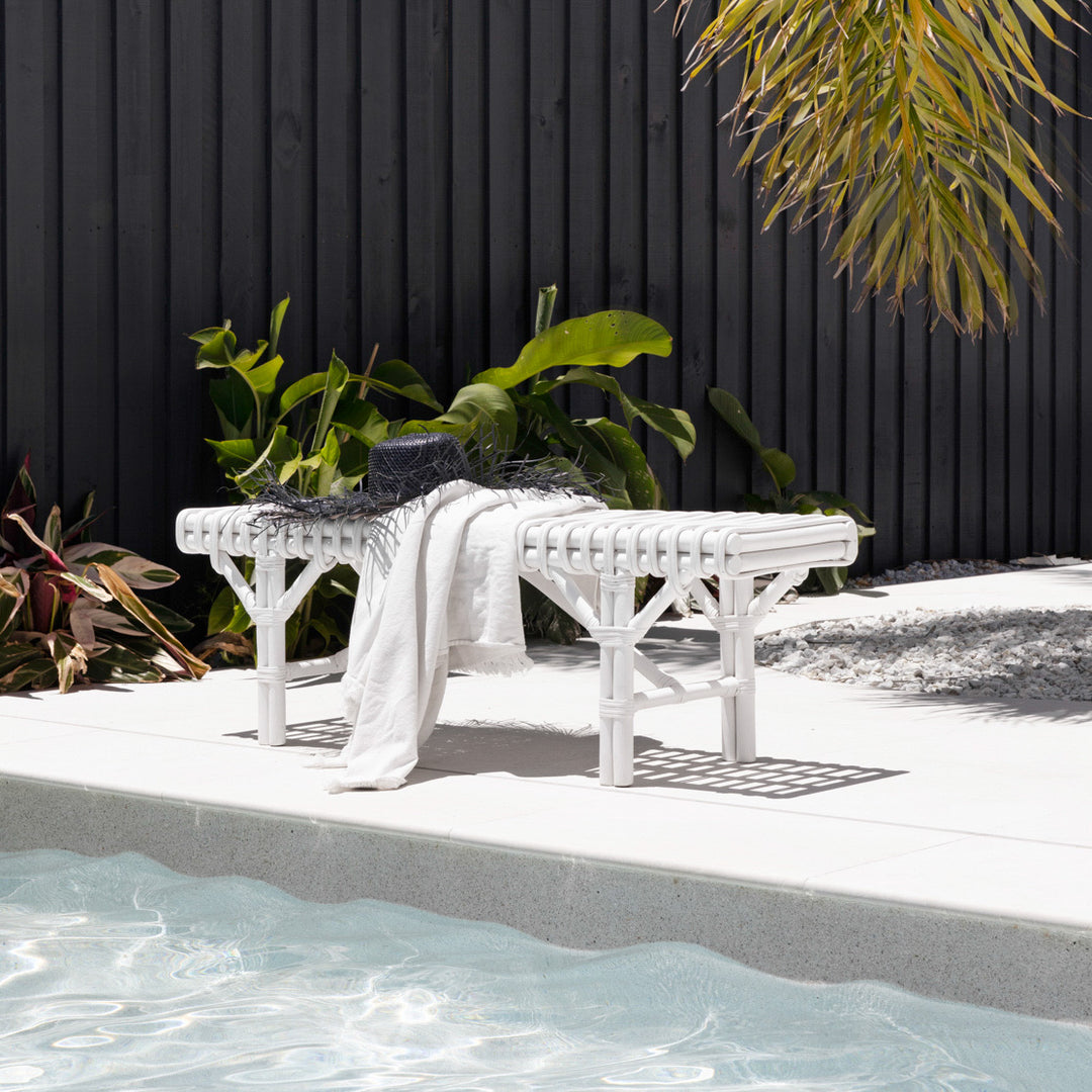 Barts rattan bench in white - Ocean Luxe