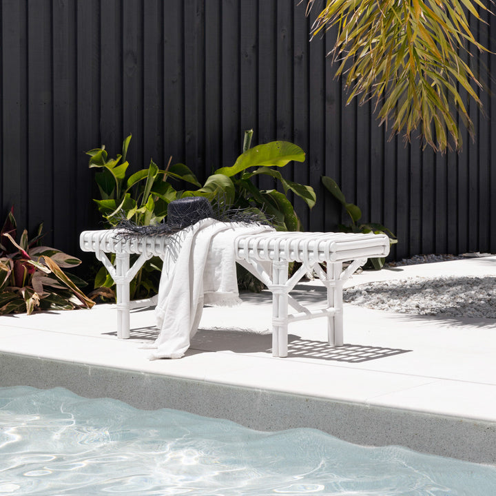 Barts rattan bench in white - Ocean Luxe