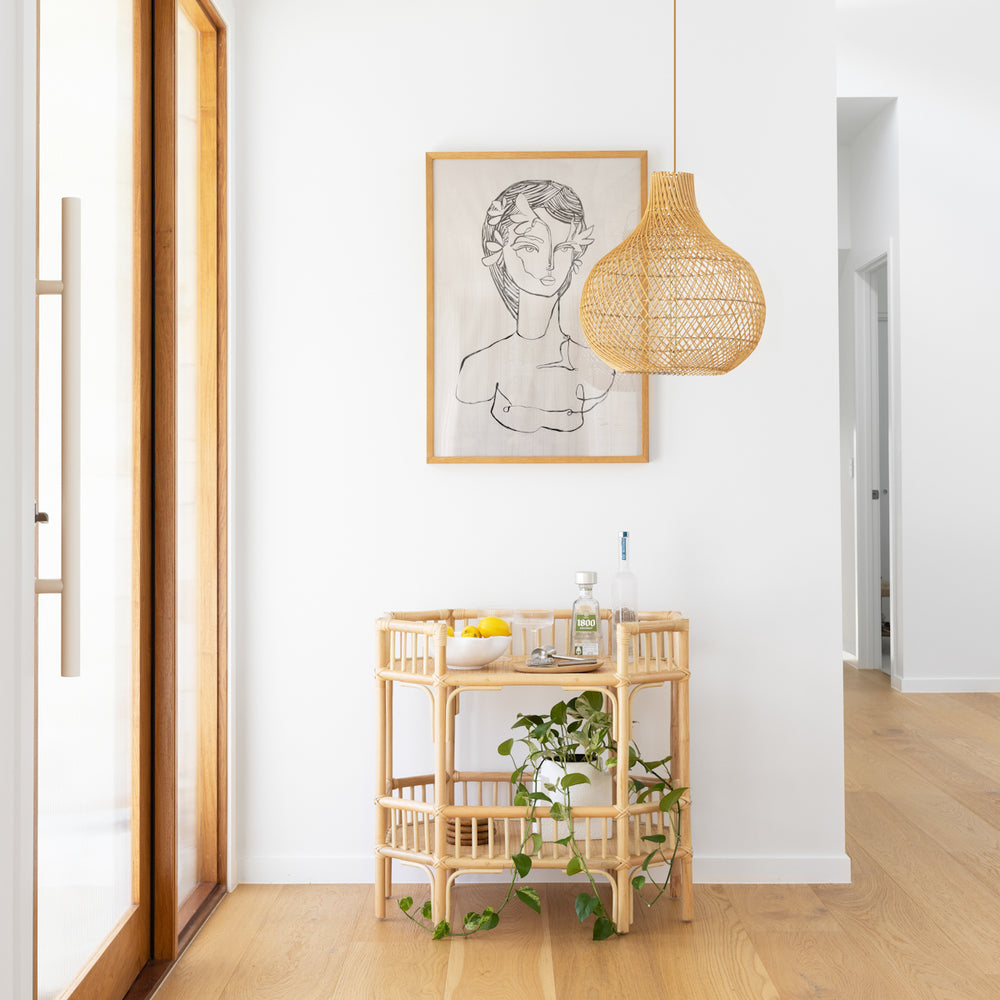 Broome rattan pendant light in distance_Ocean Luxe
