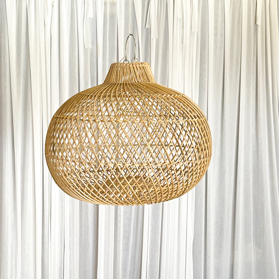 Canberra rattan pendant light up close by Ocean Luxe