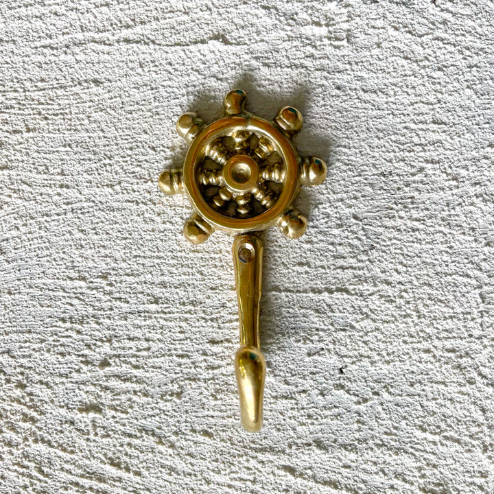 Ship Wheel Brass Hook Gold - Ocean Luxe