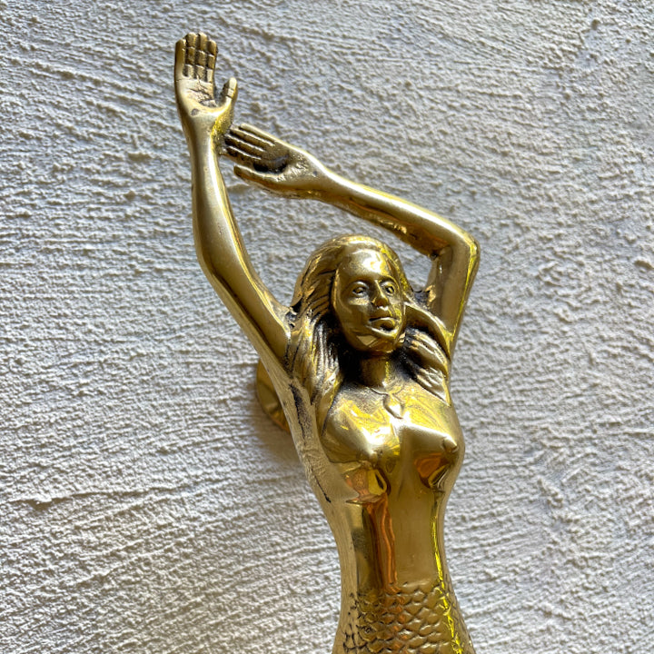 Mermaid Brass Door Handle - Bright