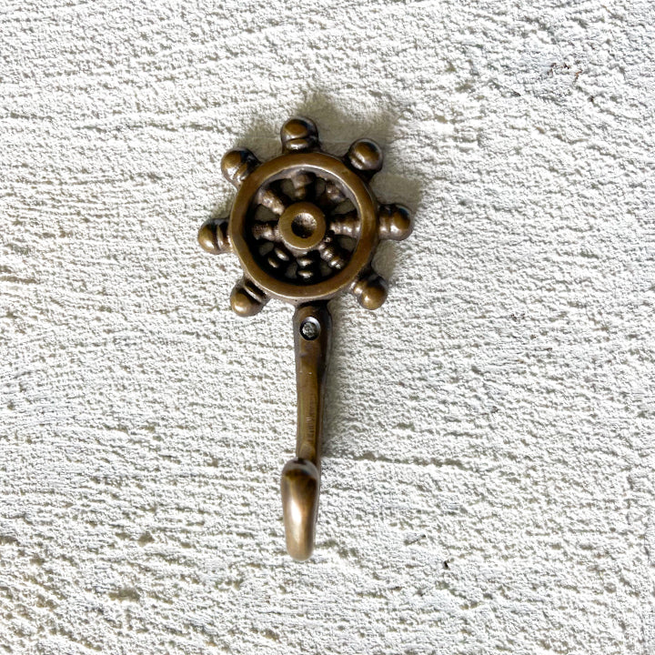 Ship Wheel Brass Hook Antique - Ocean Luxe