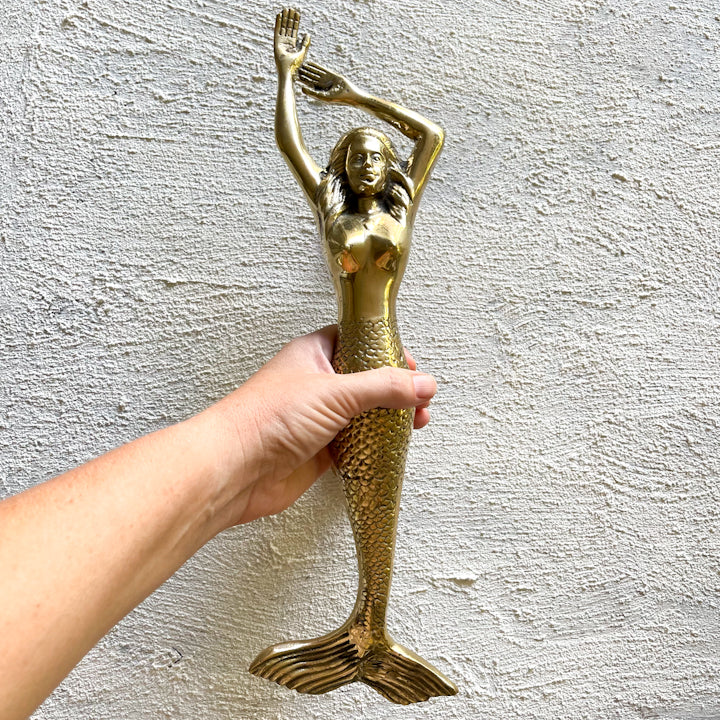 Mermaid Brass Door Handle - Bright