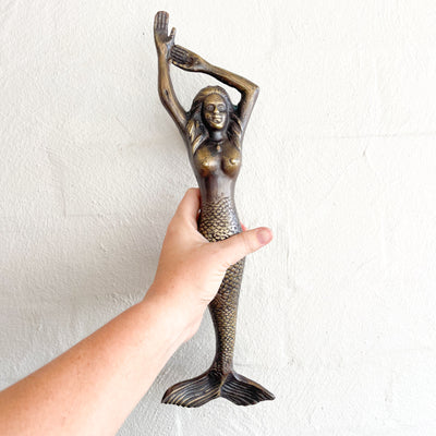 Mermaid Brass Door Handle - Antique